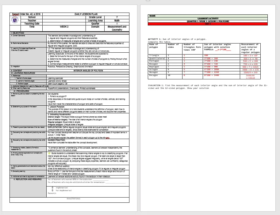 Preview 3 of Math 7 Daily Lesson Plan – Quarter 1 Week 2 package