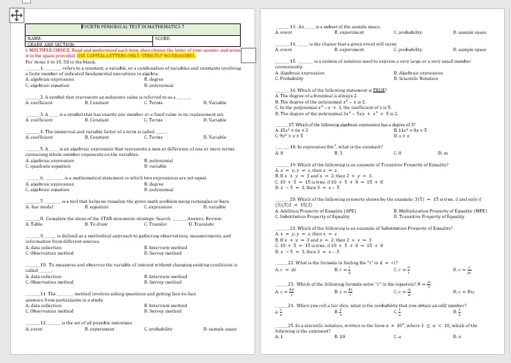 Preview 2 of 4th Periodical Test in Math 7(Matatag)